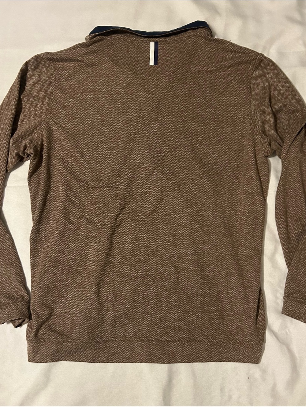 Men’s Rhoback Brown Herringbone Quarter-Zip Pullover with Navy Collar - Picture 2 of 5